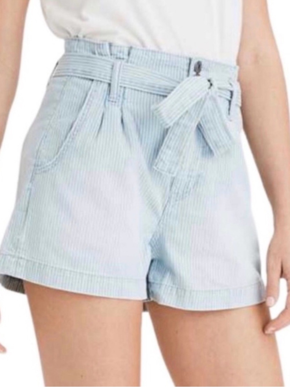 American Eagle Outfitters Light Blue Striped Paperbag Waist Shorts